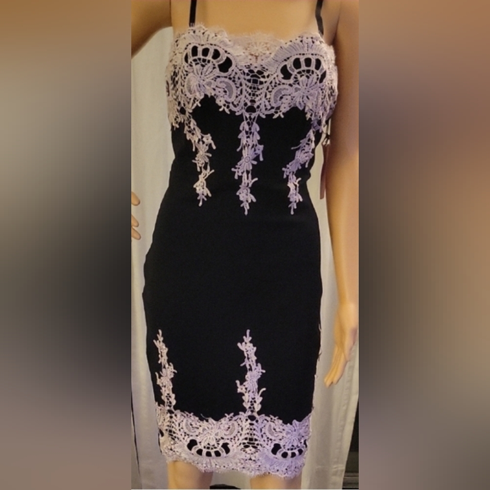 Elegant Black and Cream Lace Dress by Haute Monde